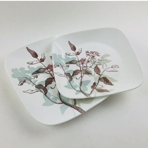 Corelle Twilight Grove Square Flower Set Of 7 4 Dinner 3 Salad Plates 10" 8.25" - Picture 1 of 7